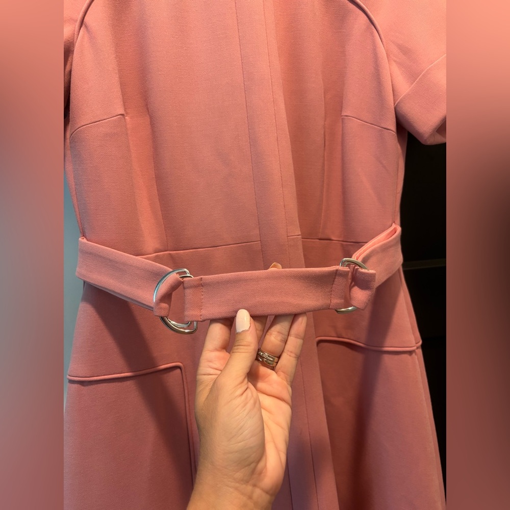 KAREN MILLEN Compact Stretch Tab Detail Full Skirted Midi Dress Dusty Pink NWT - Picture 6 of 15